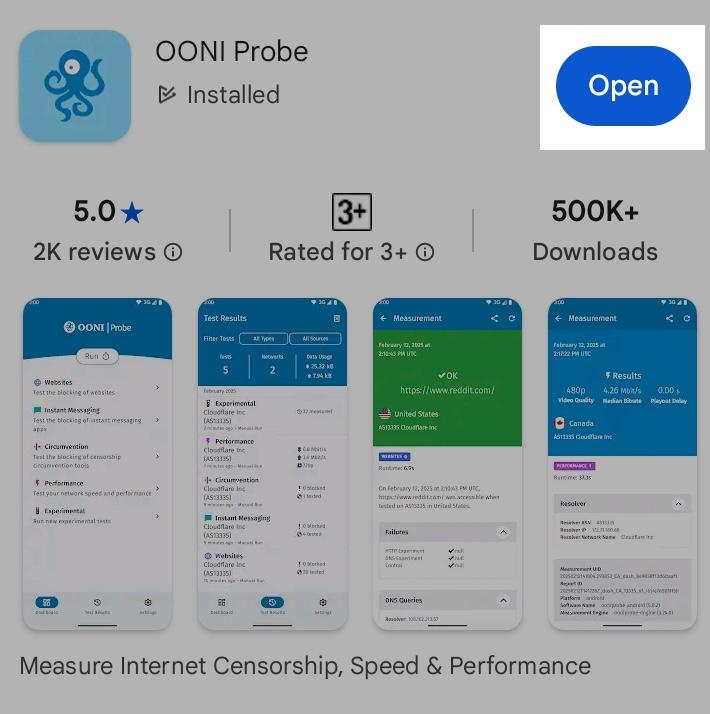 Open OONI Probe mobile app